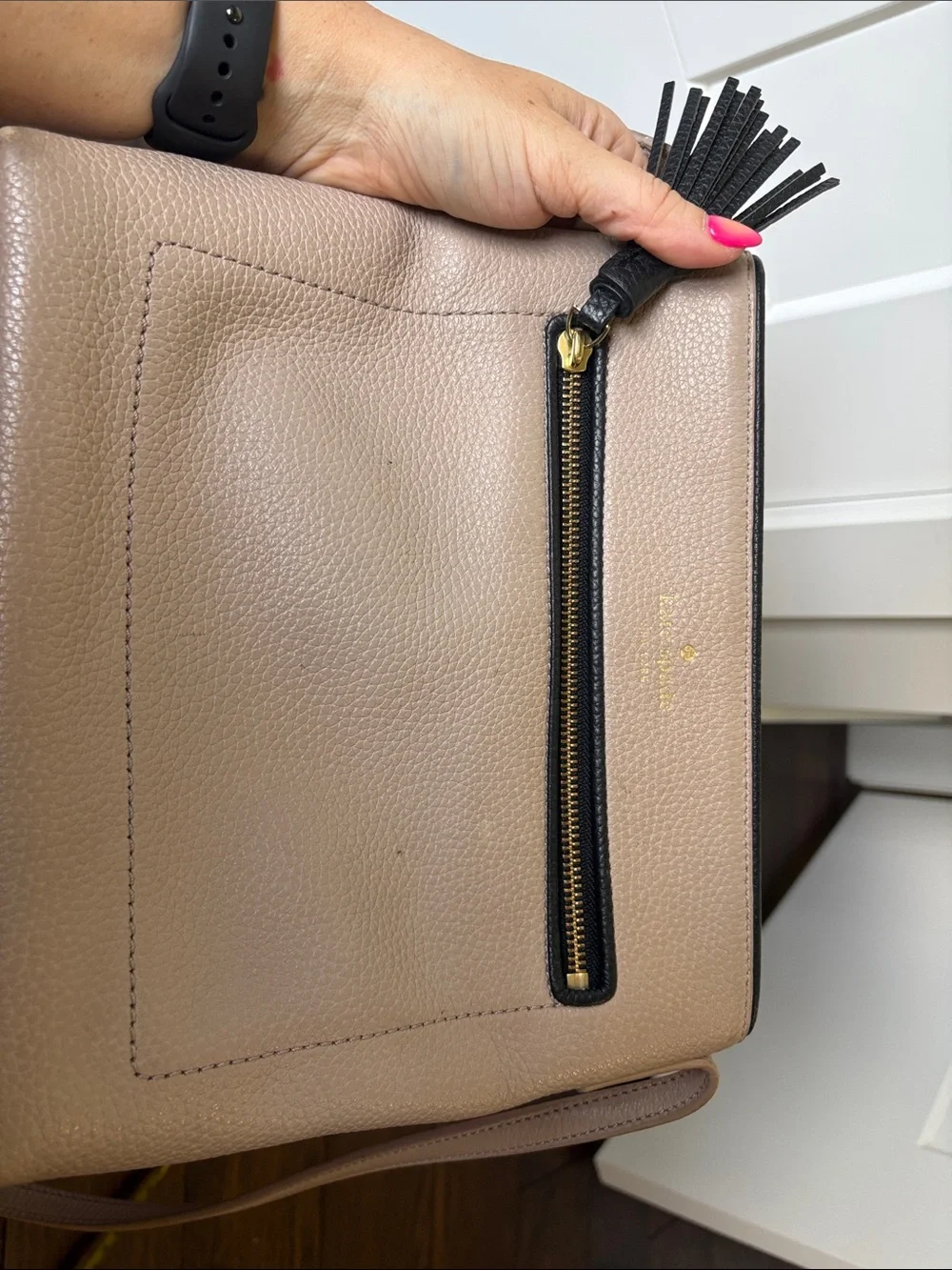 kate spade Blush Beige Leather Crossbody and Wallet Set with Black Trim